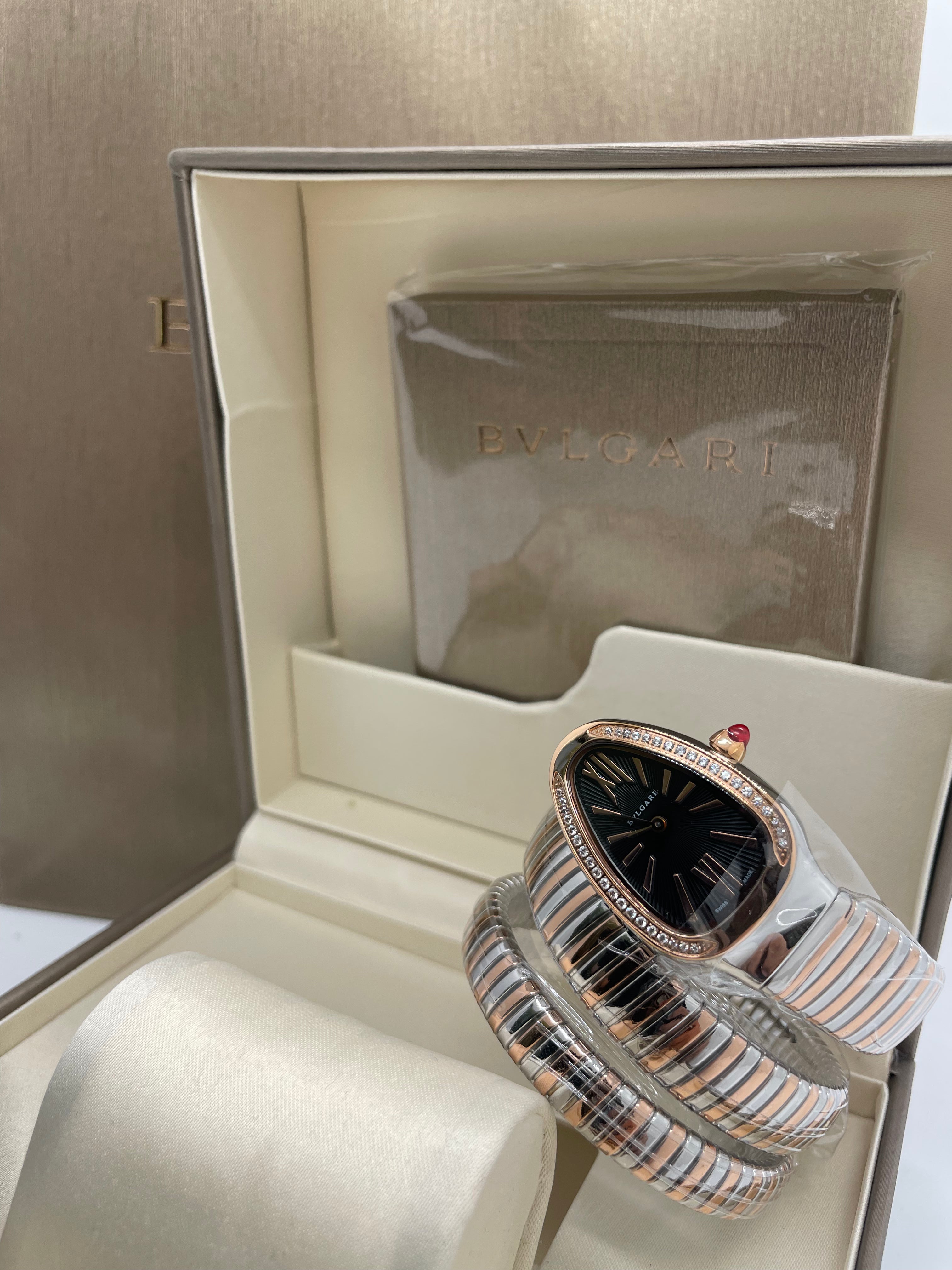 Bvlgari Serpenti Watch 35mm Sliver Two-Tone Black Dial