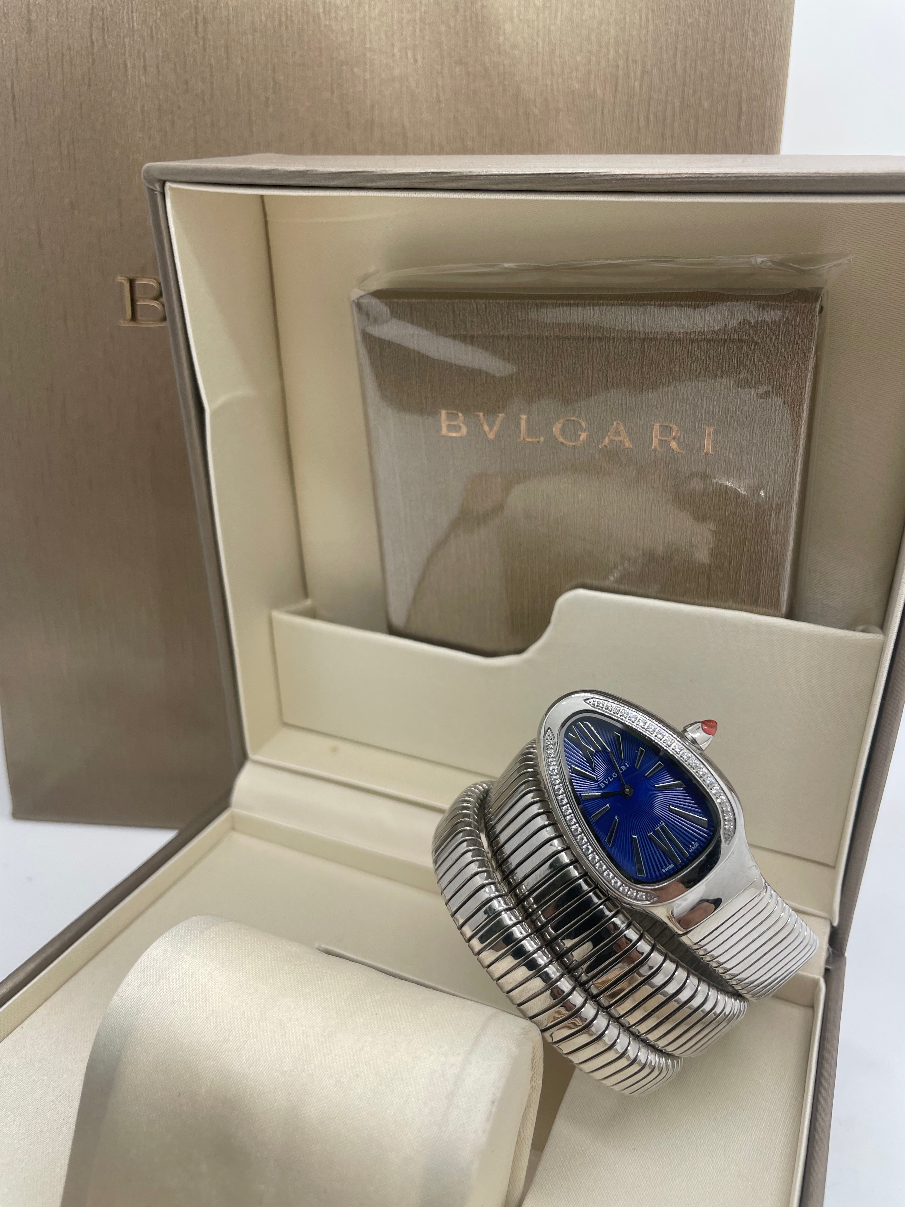 Bvlgari Serpenti Watch Silver Blue Dial 35mm