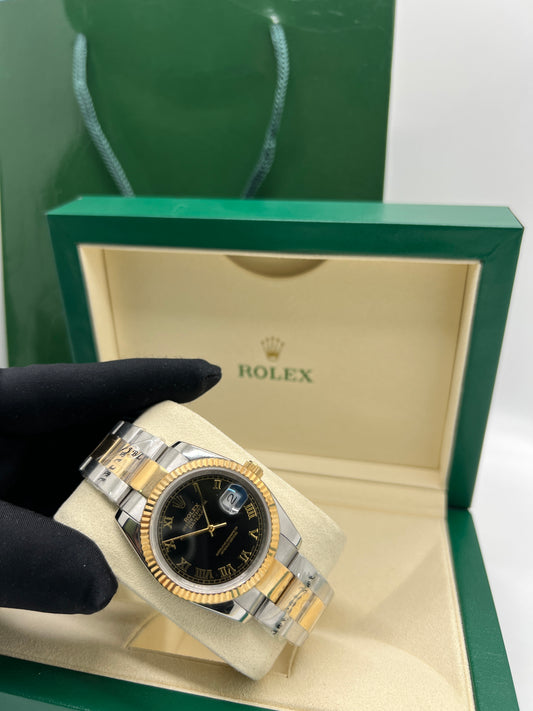 Rolex Datejust II Two Tone 41mm Black Roman Dial