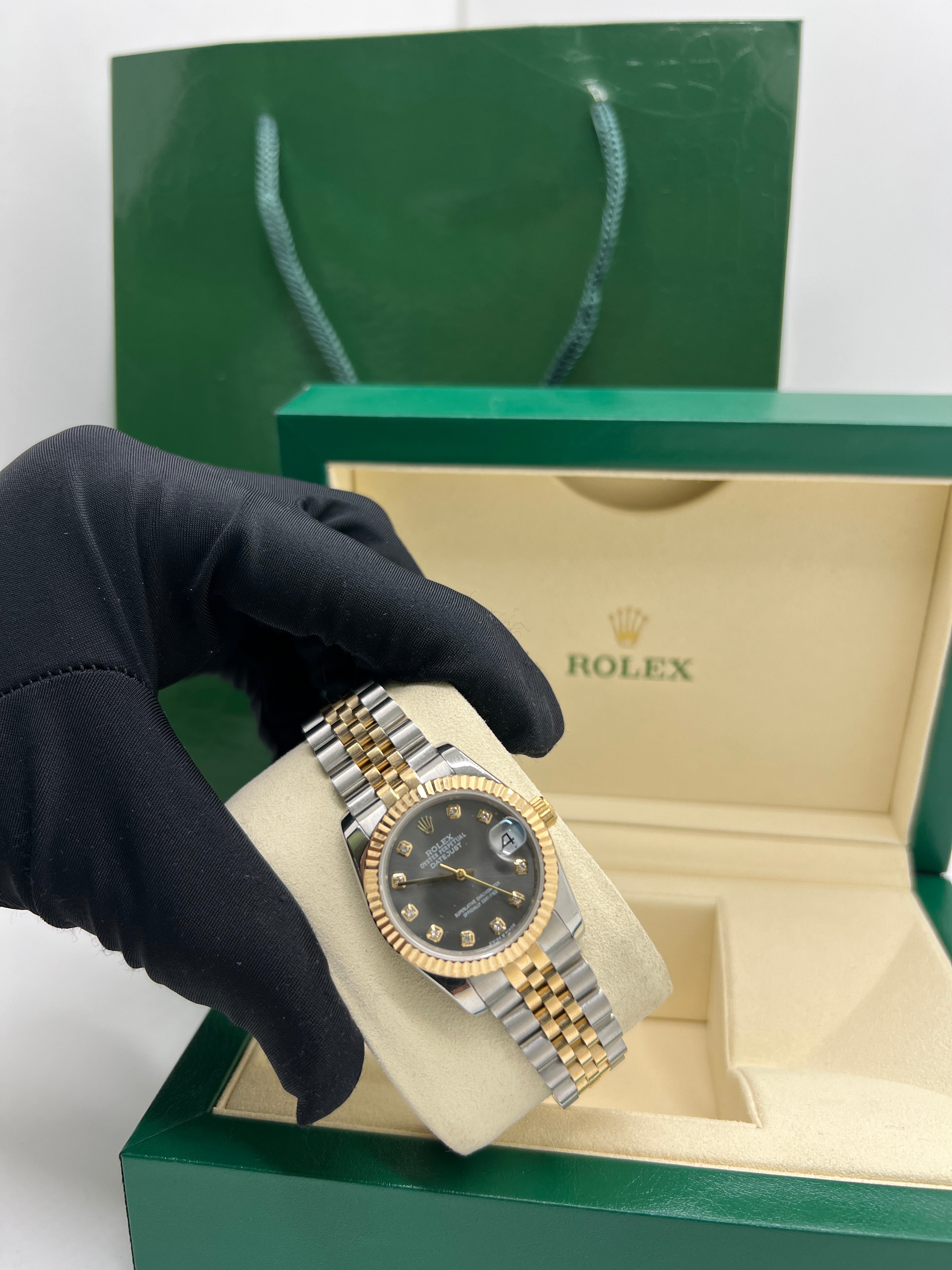 Rolex Steel and Yellow Gold Datejust 31 Watch Dark Grey