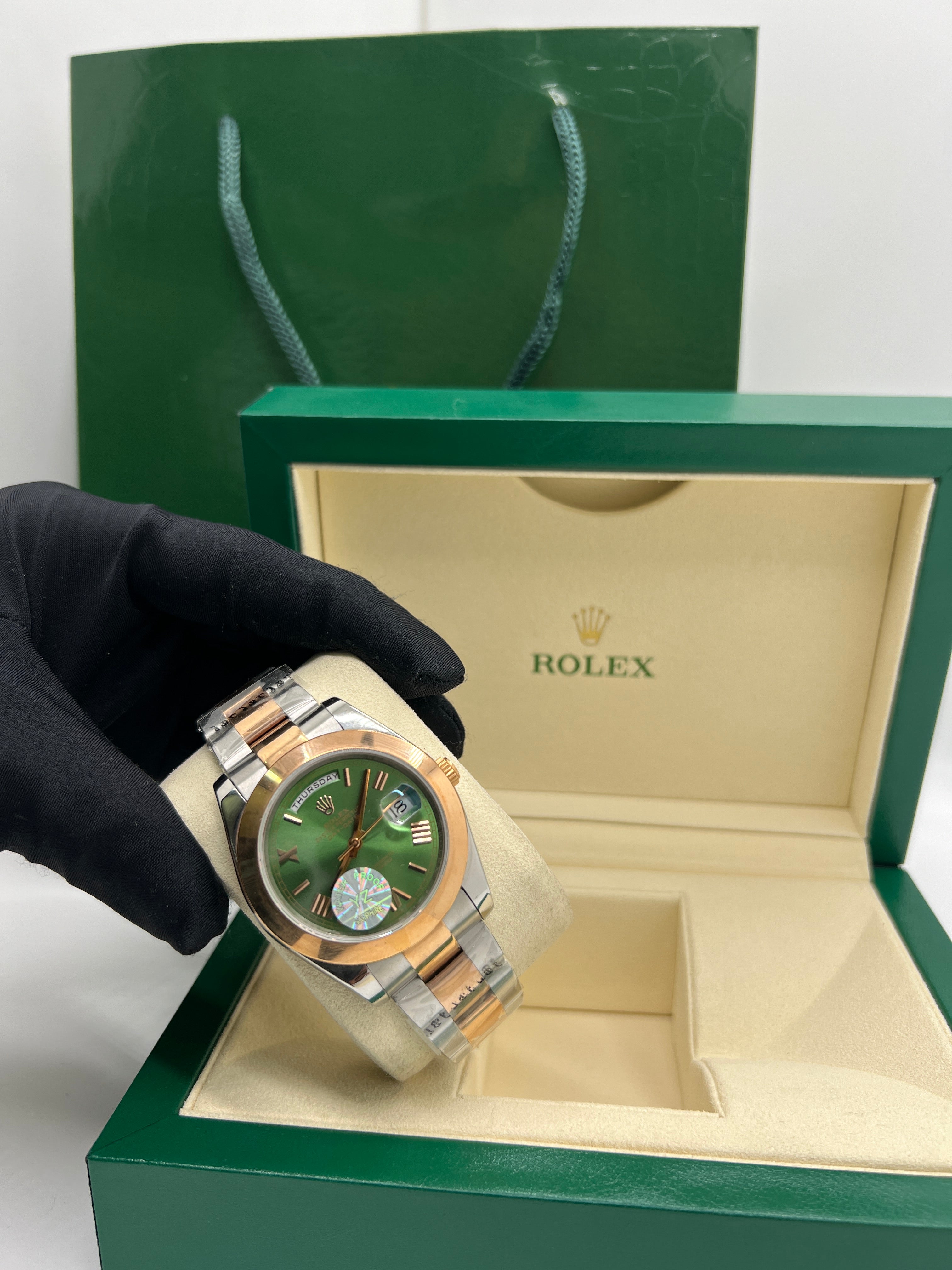 Rolex Day-Date Two tone Chain With Green Dial
