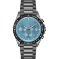 GREY-PLATED CHRONOGRAPH WATCH WITH BLUE RIDGED DIAL