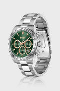 SILVER-TONE CHRONOGRAPH WATCH WITH GREEN DIAL
